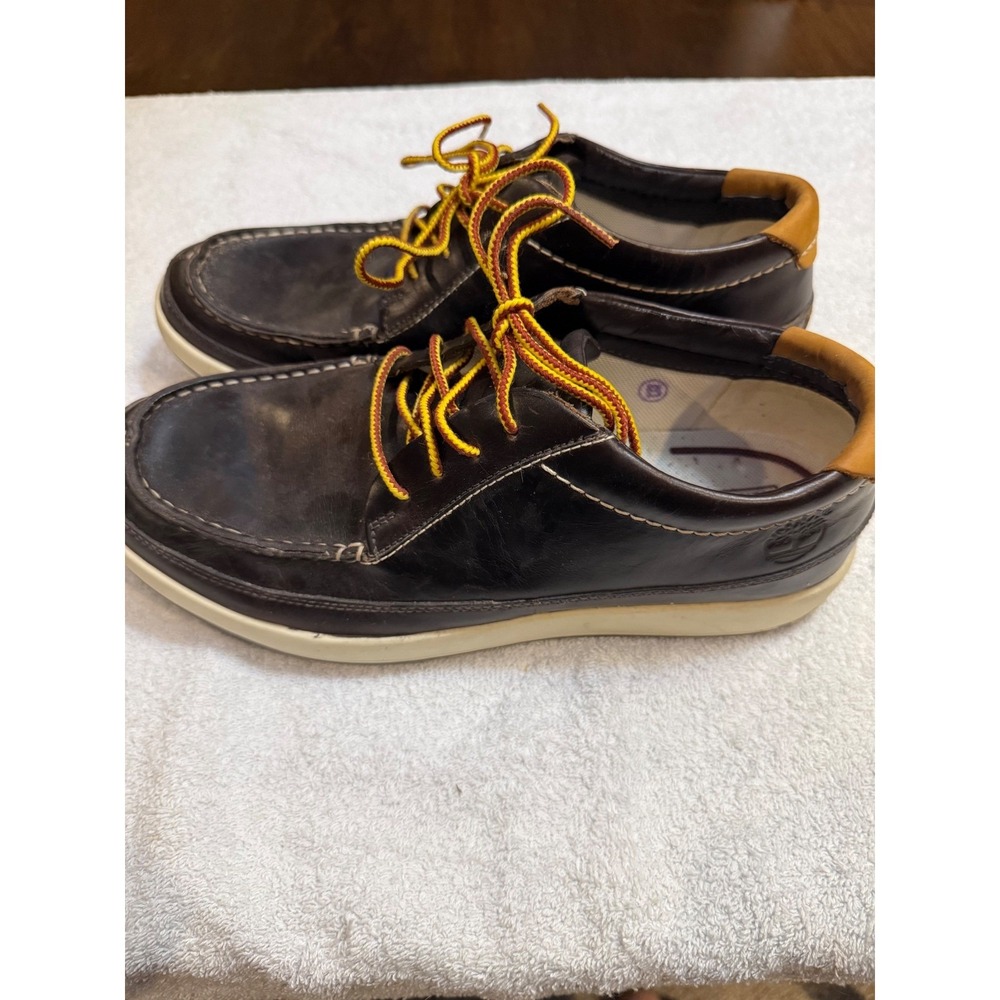 Timberland Mens Dark Brown Leather Boat Shoes Moc Toe Oxfords 8.5M 97561